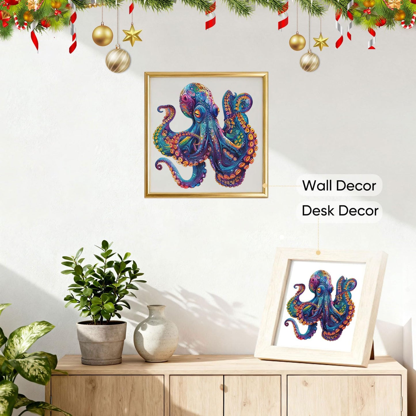 Qiuenisray Wooden Puzzles for Adults 1000 Pieces, Octopus Ocean Jigsaw Puzzles, FSC Certified Unique Shape Adult Puzzles Pieces, Wall Decor for Family Game 23.4x23.5 in