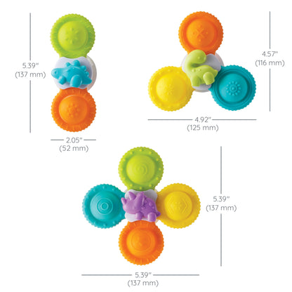 Infantino Silicone Bath Pop Spinners - Sensory Dinosaur Toys with Suction Cups, Engaging Bath Time Fun for Toddlers, 3-Piece