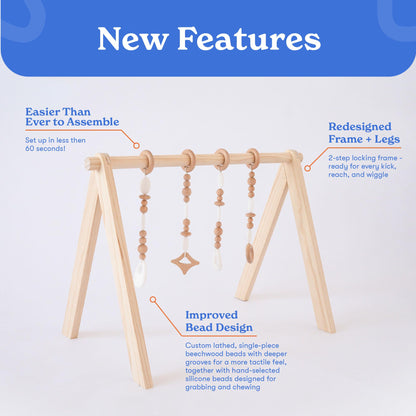 Poppyseed Play Wooden Baby Play Gym | Montessori-Inspired Activity Center with 4 Hanging Toys | Natural Wood & Silicone | Ideal for Tummy Time, Sensory Play & Motor Skill Growth | 0-12 Months