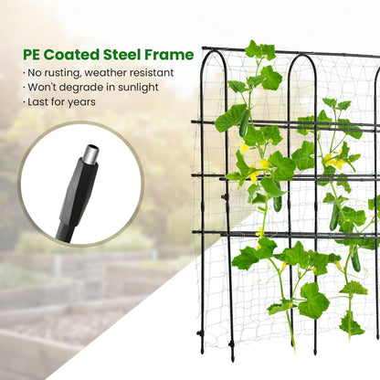 OTOSUNNY Garden Trellis for Climbing Plants Outdoor, 6 FT Tall Arch Tunnel, Metal A-Frame Plant Support with Trellis Netting Vegetable Fruit Flower, Cucumber Trellis for Garden Raised Bed