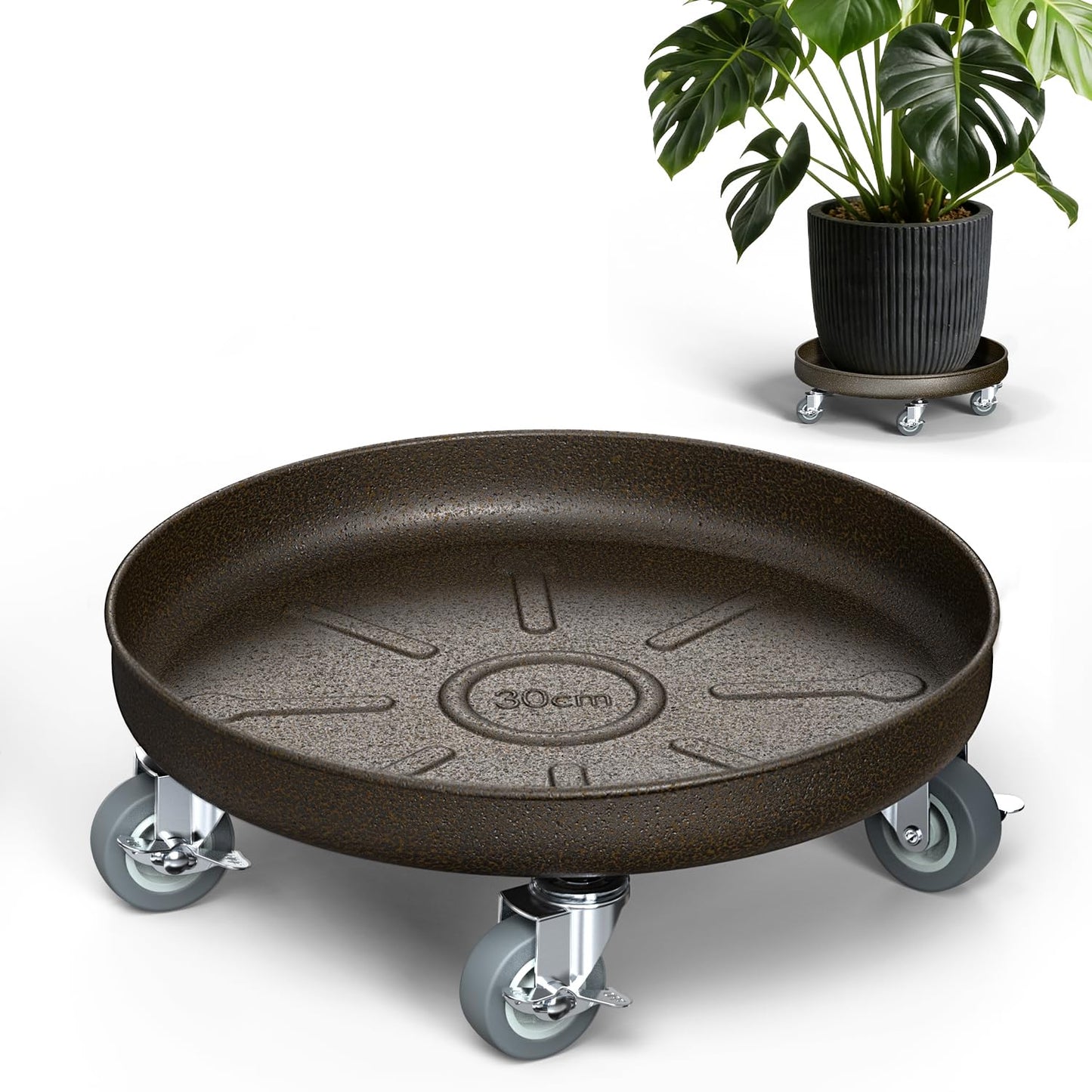 HOLKIE 12" Plant Stand with Wheels - Total Capacity 320 lbs - Rolling Plant Caddy with Brake - Plant Saucer for Indoor&Outdoor - Flower Cart, Rust-Resistant Finish, Easy to Move