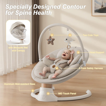 Baby Swings for Infants, FasonBaby Electric Baby Swing with 10 Preset Melodies, 5 Speeds, Remote Control and Bluetooth - Portable Infant Swing for Indoor and Outdoor(Beige)