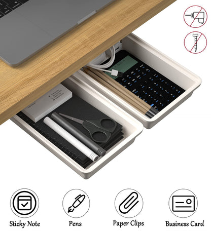 SVNNELP 2Pack Under Table Desk Drawer Storage Organizer Slide Out, Hidden Self-Adhesive Under Desktop Pencil Tray Drawer for Office,Classroom,Kitchen(S/white）