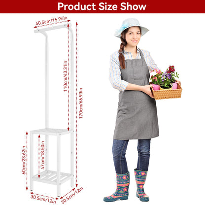 IBUYKE 67 Inch Tall Plant Stand Indoor Outdoor, 3 Tier Metal Hanging Plant Shelf for Multiple Plant, Heavy Duty Plant Holder Flower Stand for Living Room Patio Balcony Garden, White TMJ076W