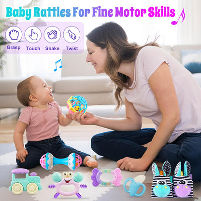 Baby Toys 0-6 Months - Baby Rattles Teething Toys 3-6 Month Infant Toys 6-12 Months Teether Toy 3 4 5 6 Month Old Newborn Essentials Must Haves Wrist Socks Toddler Stocking Stuffers Christmas Gifts