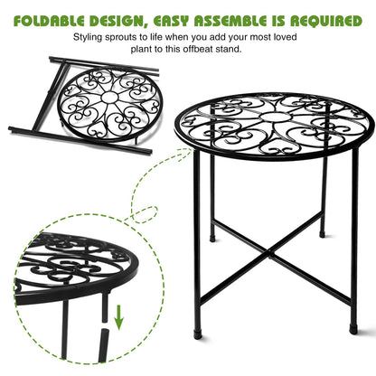 Plant Stand Indoor Outdoor, 15" Tall Flower Pot Stand, Round Metal Corner Plant Stand for Flower Pot, Rustproof Flower Plant Holder for Home, Garden, Patio, Plant Lovers, Housewarming (Set of 1)