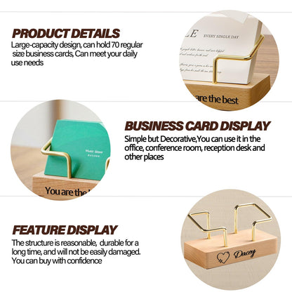 HJX Custom Business Card Holder Desk-Personalized Engraved Wooden Business Card Case Holder, Customized Name Logo Business Card Display Gifts for Men Women (Black - Walnut)