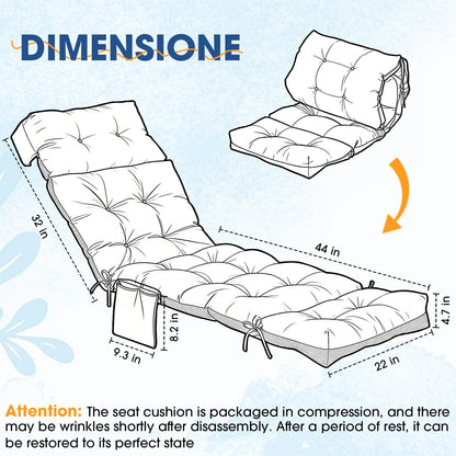 GNRZZT Outdoor Chaise Lounge Cushion 76 x 22 x 4.7 Inch, Thick Tufted Lounge Chair Cushion Replacement Pad for Patio Recliner, Indoor Outdoor Long Seat Cushion with Ties, Light Gray