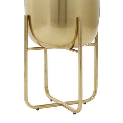 Deco 79 Metal Indoor Outdoor Planter Brushed Dome Large Planter Pot with Curved X-Shaped Bases, Set of 2 Planters 16", 13"H, Gold
