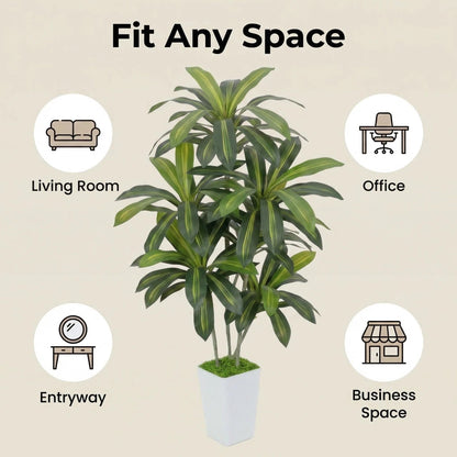 Artificial Dracaena Tree 6FT, Fake Tree with White Tall Planter - Faux Yucca Tall Fake Floor Plant in Pot - Artificial Plant for Home Office Living Room Decor Indoor