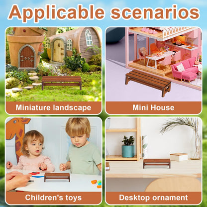 Garneck 2 Pack Miniature Wooden Benches for Dolls: 1:12 Tiny Fairy Garden Bench Figurines Dollhouse Furniture Accessories for Crafts Mini Park Chair Model for DIY Micro Landscape Scene Bonsai Decor