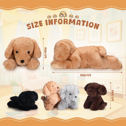 Skylety 5 Pcs Dog Stuffed Animal Puppy Stuffed with Babies Inside 1 Big Mommy with 4 Mini Baby Cute Soft Toy for Children Birthday Party Adopt a Puppy Favor(Lying Labrador)
