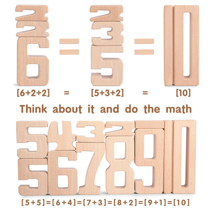 Lasoba Wooden Number Building Blocks, Large Digit Blocks 1-10, 32 Pcs Math Blocks Number Toys for Kids, Educational Blocks for Toddlers, Toys to Learn Numbers for 3 Year Olds +
