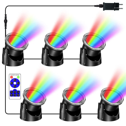 POPOSOAP 6-Head RGB Underwater Pond Lights, IP68 Waterproof LED Lights with Remote Control, Timer & Memory Function Fountain Lights for Pond Fountain Waterfall Aquarium Pool Outdoor Decoration