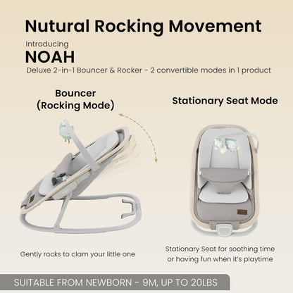 Qutanix 2-in-1 Baby Bouncer & Rocker,Portable Baby Bouncer Seat for Babies 0-9 Months, Baby Rocking Chair with 3 Reclining Positions,Wood Accents,Soft Newborn Insert - Beige