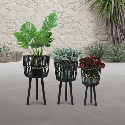 callmego Bamboo Planter Set with Stand for Indoor Plants and Succulents – Includes 11 Inch, 13 Inch, and 15 Inch Sizes