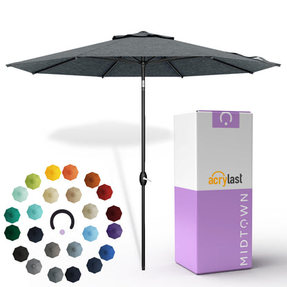 Midtown Umbrellas – The Lean 8 Ft Patio Umbrella with 10-Year-No-Fade Acrylast Acrylic Fabric, Auto-Tilt and 8 Reinforced Ribs for Deck, Pool, Garden, Hotel & Cafes – Stonecast Grey Canopy, Black Pole