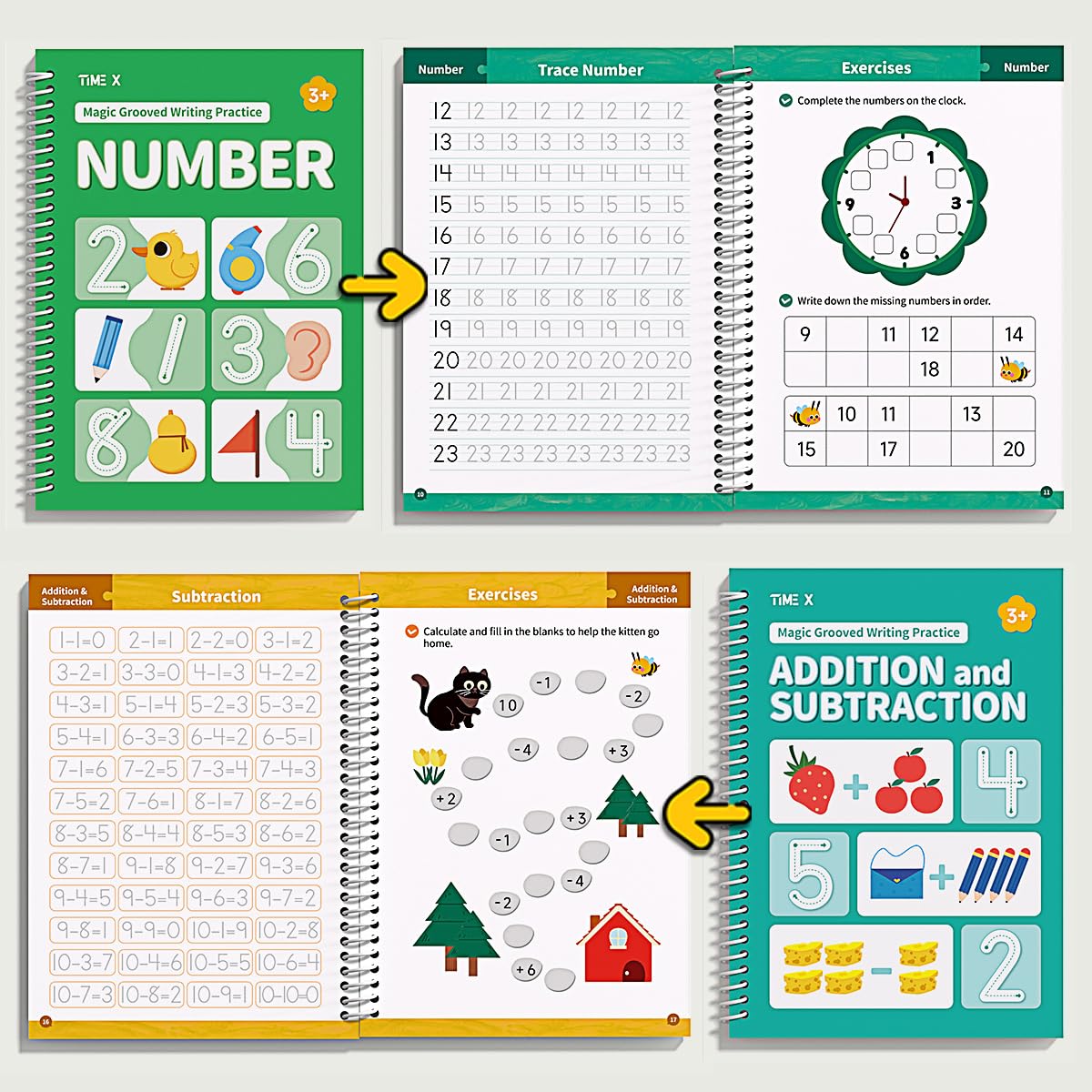 TIME X Magic Grooved Writing Practice Books, Reusable 3D Groove Handwriting Practice Workbooks for Kids Ages 3-8, Large Preschool Writing Books with Disappearing Ink for Kids 5-7 (Practice 6-Books)