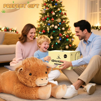 SuzziPals 43 inch Giant Highland Cow Stuffed Animal, Lifelike Huge Cow Stuffed Animal for Stress Relief & Companion, Extra Soft Cow Plush, Huge Big Plushies Highland Cows Gifts for Kids Adults