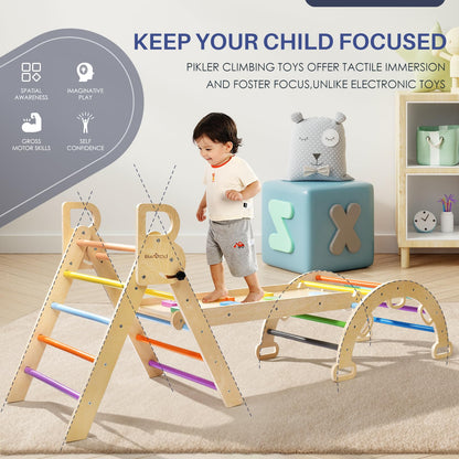 7-in-1 Foldable Wooden Toddler Climbing Toys, Foldable Wooden Playpen - Adjustable Wood Baby Play Yard with Child-Proof Lock