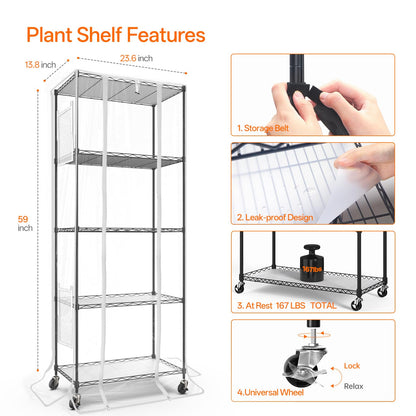 Bstrip Indoor Greenhouse, 5 Tier 23.5"x13.8"x59" Mini Greenhouse with Grow Light, 4 Pack 24W Full Spectrum Plant Lights & Timer, Plant Stand with Grow Light for Indoor Plant, Seed Starting, Seed Tray