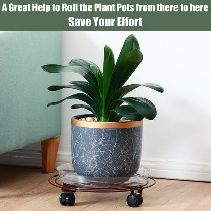 6 Packs 12 Inches Large Metal Plant Caddy with Wheels Rolling Plant Stands Heavy-duty Wrought Iron Plant Roller Base Pot Movers Plant Saucer on Wheels Indoor Outdoor Plant Dolly with Casters Planter Tray Coaster