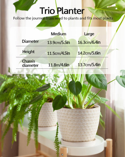 Swkien Plant Pots, Flower Pots, Planters for Indoor Plants(6.5+5.5inch), Flower Pots for Indoor Plant with Drainage Hole and Saucer, Ceramic Pots for Plants with Hole Mesh Pad,Reactive Glaze White