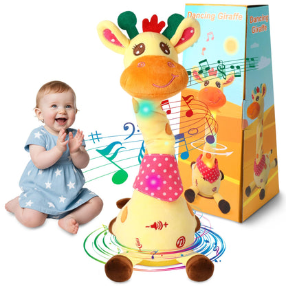 MIAODAM Dancing Giraffe Toy Stuffed Plush, Musical Baby Toys Singing 10 Children's Song Repeats What You Say, Cute Interactive Talking Giraffe Gift for Baby and Kids 1-3 Years Old