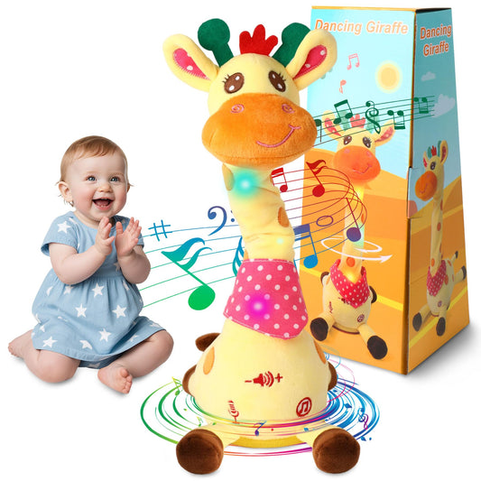 MIAODAM Dancing Giraffe Toy Stuffed Plush, Musical Baby Toys Singing 10 Children's Song Repeats What You Say, Cute Interactive Talking Giraffe Gift for Baby and Kids 1-3 Years Old