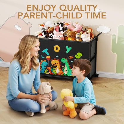 BBLIKE Toy Box for Kids - 200L Extra Large Toy Chest Storage with Wheels for Boys and Girls, Toy Organizer Bin for Stuffed Animals, Toy Basket for Bedroom, Nursery, Living Room, Playroom, Black