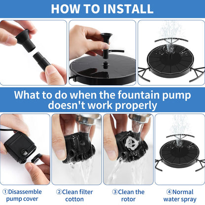 Pleneal 2W Solar Fountain Pump - Upgraded Solar Fountain for Bird Bath with 6 Nozzles, Outdoor solar Water Pump for Garden, Pond, Pool