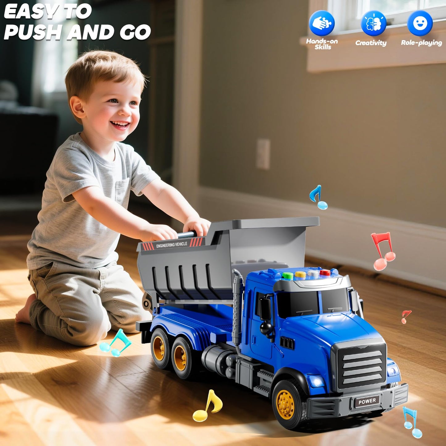 JUKUDAHU Toddler Trucks Toys for Boys 3-5 Years Old, Dump Truck with Lights and Sound, Kids Construction Play Truck, Garbage Truck Car Toys Vehicle Playset for Kids Aged 3 4 5 6 7 8