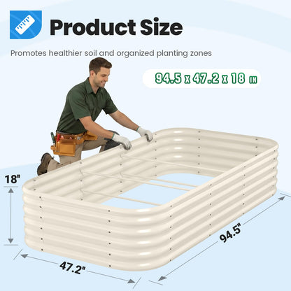 Quictent Raised Garden Bed Kit Oval Galvanized Metal Planter Box Tall for Vegetables Outdoor Backyard, Strengthened by Crossbar, Beige 8x4x1.5 ft