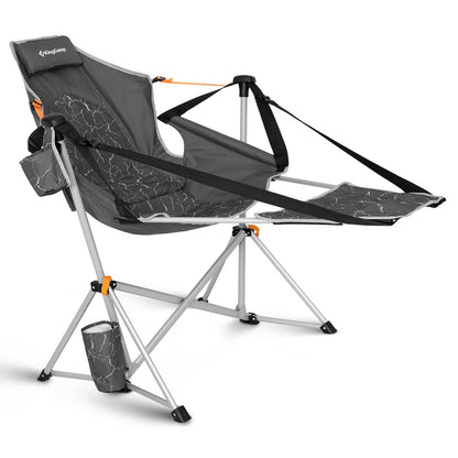 KingCamp Hammock Chair with Footrest – Heavy Duty Swinging Rocking Camping Chairs for Adults up to 400lbs, Folding Portable Oversized Rocker with Cup Holder & Pillow for Outdoor Beach Lawn RV Sports