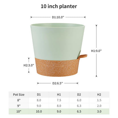 FaithLand 2-Pack 10 Inch Planter Pots for Indoor Outdoor Plants, Self Watering Flower Pots with Deep Reservoir, Green with Terracotta …