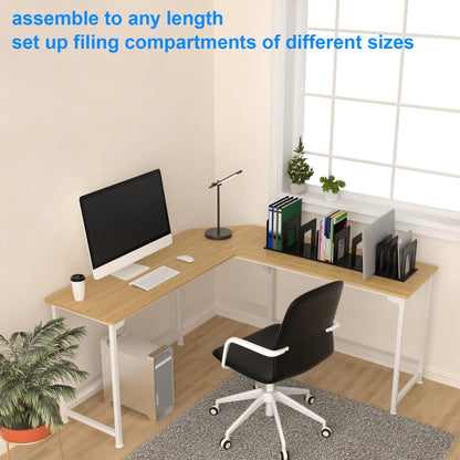 LuluEasy Adjustable Vertical File Sorter Sturdy Plastic Expandable Upright File Holder, Desktop Binder Organizer, School Office File Organizer Bookshelf Divider, Assemble Easily Endlessly, Black