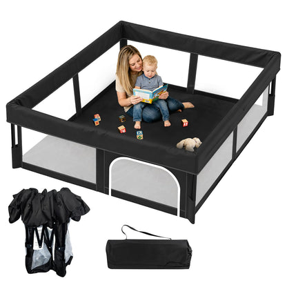 Foldable Baby Playpen, 50"×50" Play Yard for Toddlers, Portable & Collapsible Playpen with Gate, ASTM & CPSC Certified, Skin-Friendly & Breathable Mesh, Ideal for Indoor & Outdoor Use with Bag