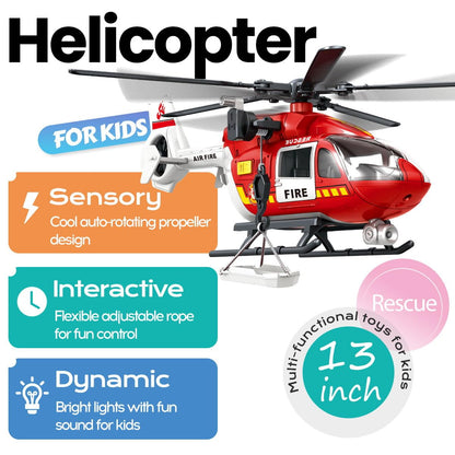 ANJARU Helicopter Toy with Lights and Sound,Simulative Rescue Helicopter Toddler Kids Toys for Kids Aged 3 4 5 6 Pull-Back Propeller Army Toys Toddler Kids Boys Gifts (Fire Fighting-Helicopter)
