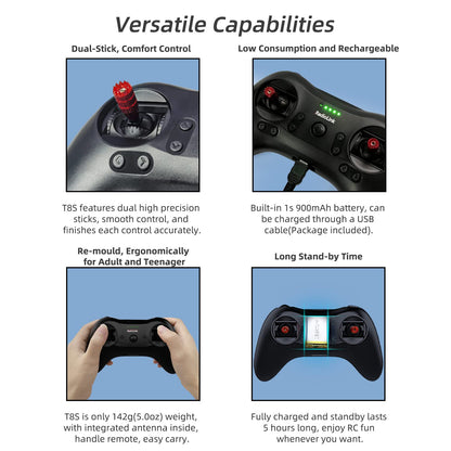 Radiolink T8S 8 Channels 2.4G RC Pocket Size Transmitter and Receiver R8EF RX, Radio Remote Controller, Built-in Rechargeable 1S Battery for Quad Drone/Airplane/Car/Boat/Robot and More (M2 Left Hand)