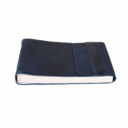 RusticVintage Leather Drawing Journal Daily Travel Diary, Antique Handmade Vintage Bound Rustic Writing Notebook, Genuine Leather Unlined/Blank Cream Paper, Art Sketchbook, 7x10 Inches-Blue