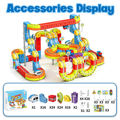 3D Infinity Cube Track Magnetic Electric Train Set for Kids 4 6 7 8,Toy Vehicle Playsets for Toddlers 3-5 Train Set Learning Gift,141 Pcs/2 car