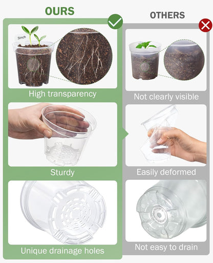 homenote 5 Inch Clear Nursery Pots 30 Pack with Drainage and Plant Saucers, Rigid High Transparency Plastic Nursery Pots for Plants,Thick Walled Planter Nursery Pots with Upgraded Drainage Holes