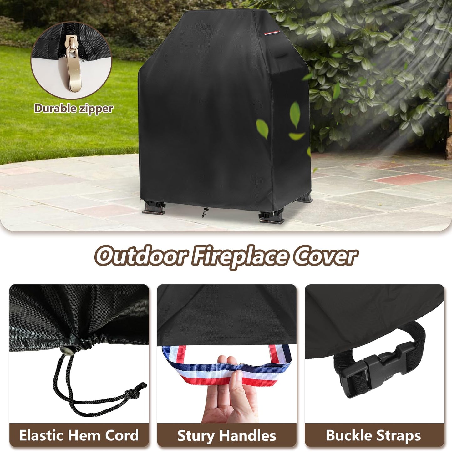 Outdoor Fireplace Cover,Heavy Duty 600D Waterproof Square Chimineas Fireplace Covers,Cover for Panovue Chiminea Fire Pit,32" L x 24" W x 45" H,Black