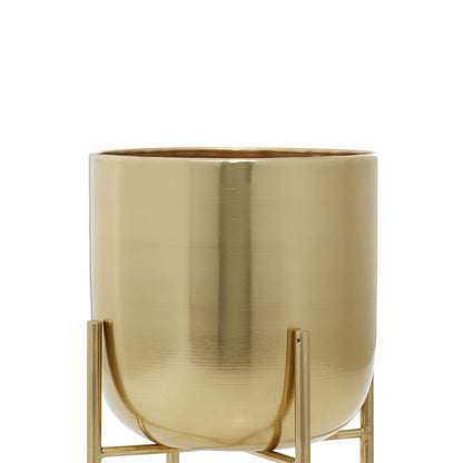 Deco 79 Metal Indoor Outdoor Planter Brushed Dome Large Planter Pot with Curved X-Shaped Bases, Set of 2 Planters 16", 13"H, Gold
