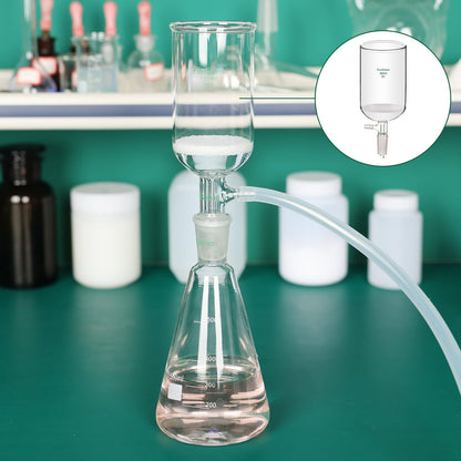 FunChem Buchner Filtering Funnel with Medium Frit (G2), I.D. 76 mm, 80 mm Depth, with 24/40 Standard Taper Inner Joint and Vacuum Serrated Tubulation, 250 mL