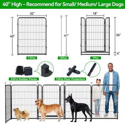 Kfvigoho Dog Playpen Outdoor Extra Wide 12 Piece Panels Heavy Duty Anti-Rust Coating-Strengthened Dog Fence 40" Height with Doors Portable for RV Camping Yard, Total 32FT, 79 Sq.ft, Snowy Black
