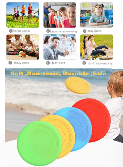 SUHEEUS Kids Flying Disc Toy Outdoor Playing Lawn Game Disk Flyer for Kindergarten Teaching Soft Silicone Colorful 6 Pack Bulk Set