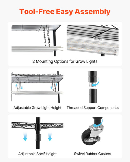 VEVOR Plant Shelf with Grow Light, 6-Tier Indoor Plant Stand, 71 in Tall Plants Display Rack with Wheels & 4/9/14H Timer, 80W T5 LED Full Spectrum Grow Lights, Flower Pot Holder for Seed Starting