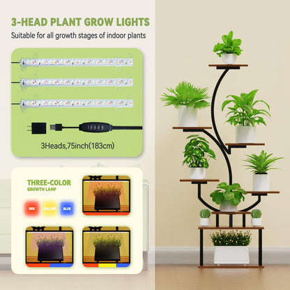 BRITEWAVE Indoor Plant Stand with LED Grow Light,8-Tier S-Shaped Corner Plant Stand,48.43 Inch Heavy,Duty Metal Indoor Plant Rack for Home, Balcony and Living Room