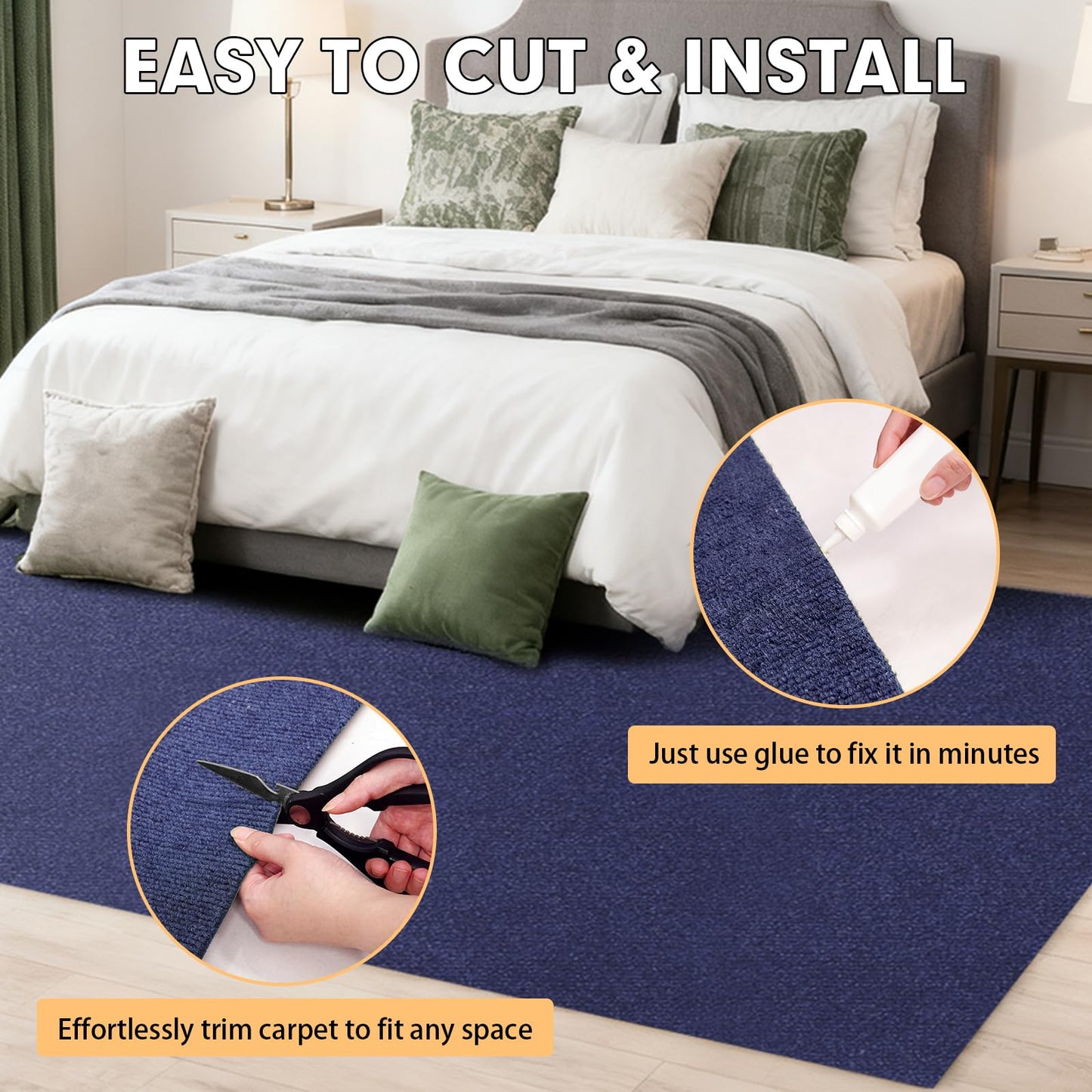 Grefinity Marine Carpet,5 FT x 15 FT Deep Blue Indoor Outdoor Carpet 0.2" Thick Boat Carpet with Water-Proof TPE Backing, Non-Slide Outdoor Marine Carpet Roll for Home, Patio, Porch, Deck
